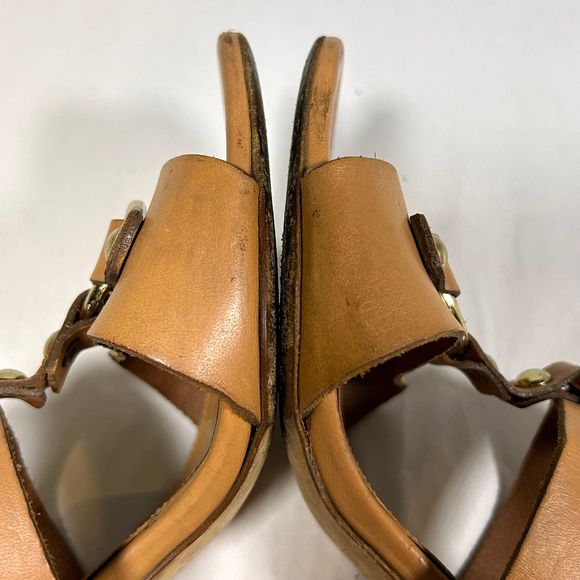 J Crew Equestrian Mid Block Heel Leather Sandals Womens 8 Tan - Picture 4 of 11
